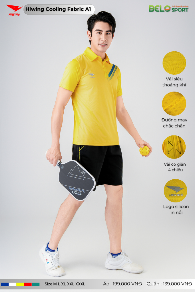 Áo Cầu Lông Pickleball Hiwing Cooling Fabric A1 Màu Vàng New 2025