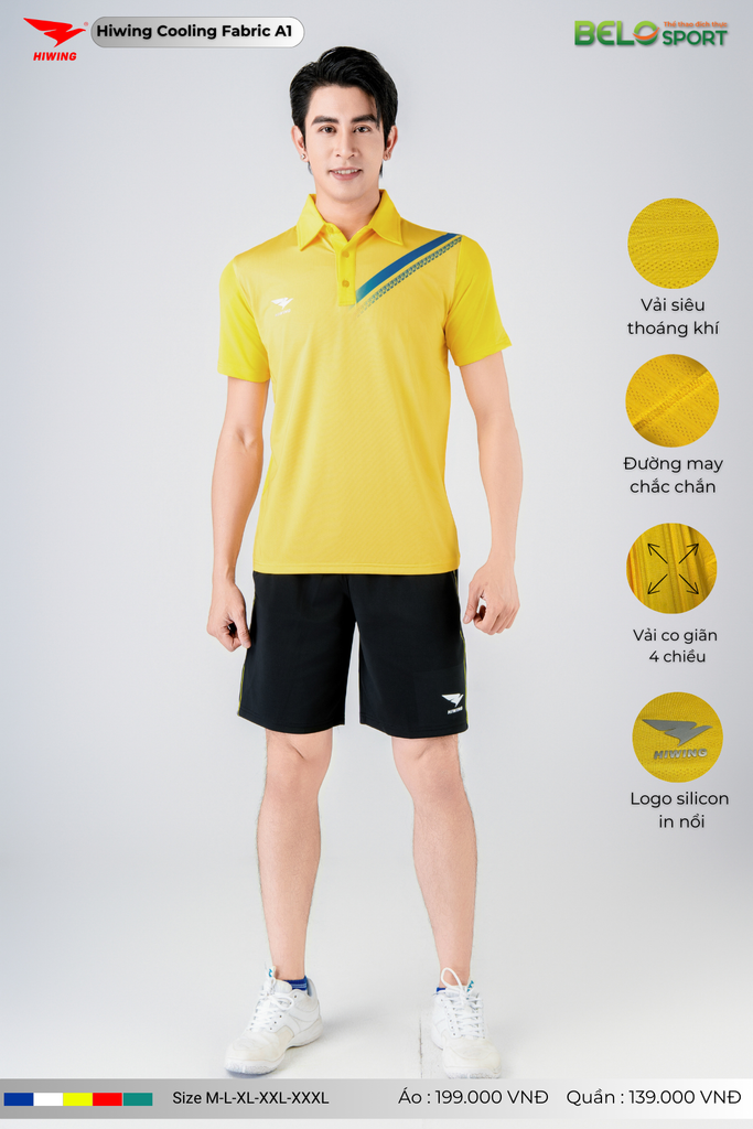 Áo Cầu Lông Pickleball Hiwing Cooling Fabric A1 Màu Vàng New 2025