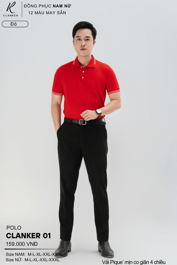 Áo Polo Thể Thao CLANKER 01 Nam , Nữ Màu Đỏ Vải Cá Sấu Thể Thao Mịn Co Dãn 4 Chiều Phủ Nano Kháng Khuẩn