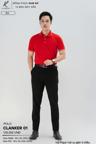 Áo Polo Thể Thao CLANKER 01 Nam , Nữ Màu Đỏ Vải Cá Sấu Thể Thao Mịn Co Dãn 4 Chiều Phủ Nano Kháng Khuẩn