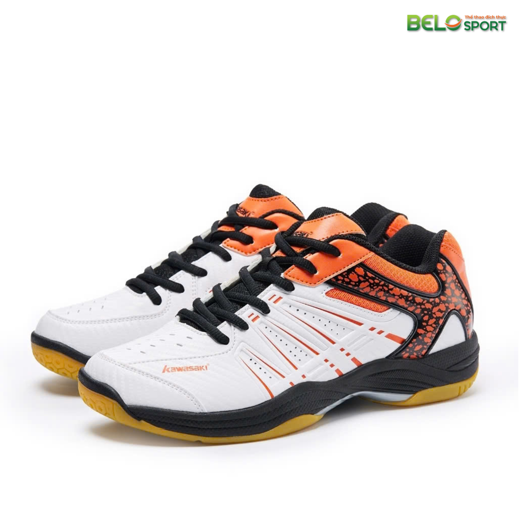 Giày Cầu Lông, Bóng Chuyền, Pickleball Kawasaki 065 Màu Trắng Cam