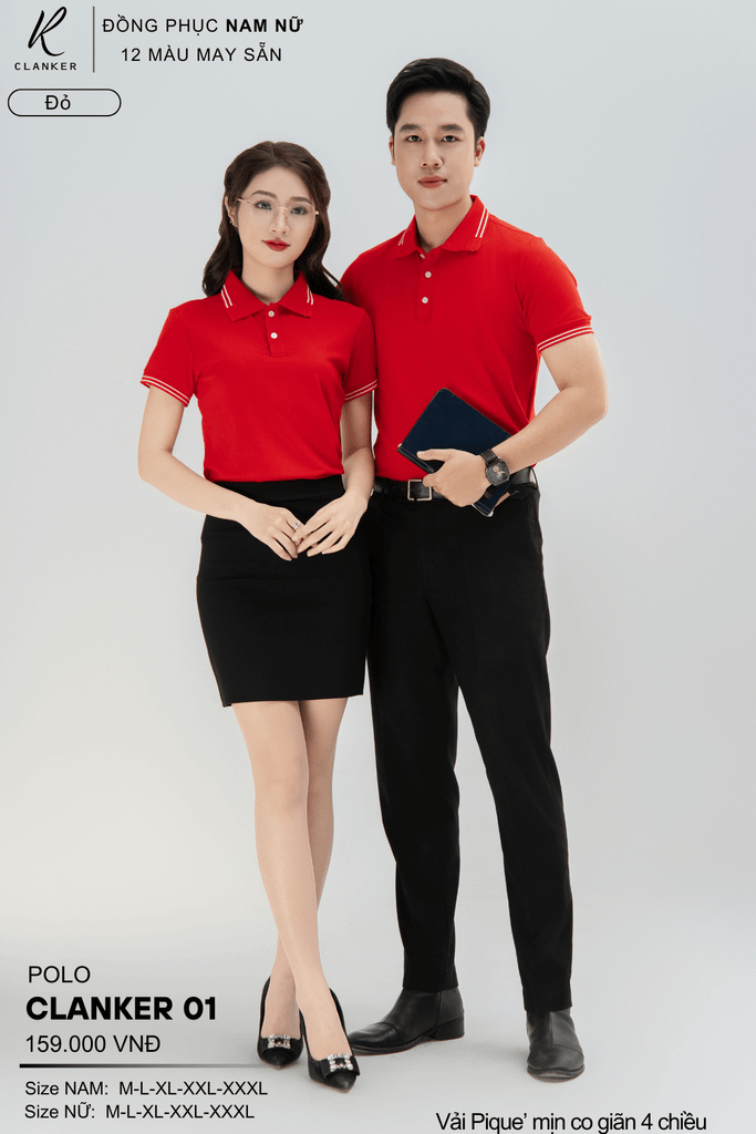 Áo Polo Thể Thao CLANKER 01 Nam , Nữ Màu Đỏ Vải Cá Sấu Thể Thao Mịn Co Dãn 4 Chiều Phủ Nano Kháng Khuẩn
