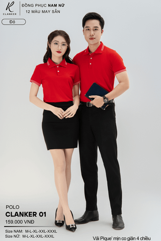 Áo Polo Thể Thao CLANKER 01 Nam , Nữ Màu Đỏ Vải Cá Sấu Thể Thao Mịn Co Dãn 4 Chiều Phủ Nano Kháng Khuẩn
