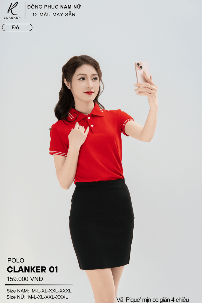 Áo Polo Thể Thao CLANKER 01 Nam , Nữ Màu Đỏ Vải Cá Sấu Thể Thao Mịn Co Dãn 4 Chiều Phủ Nano Kháng Khuẩn