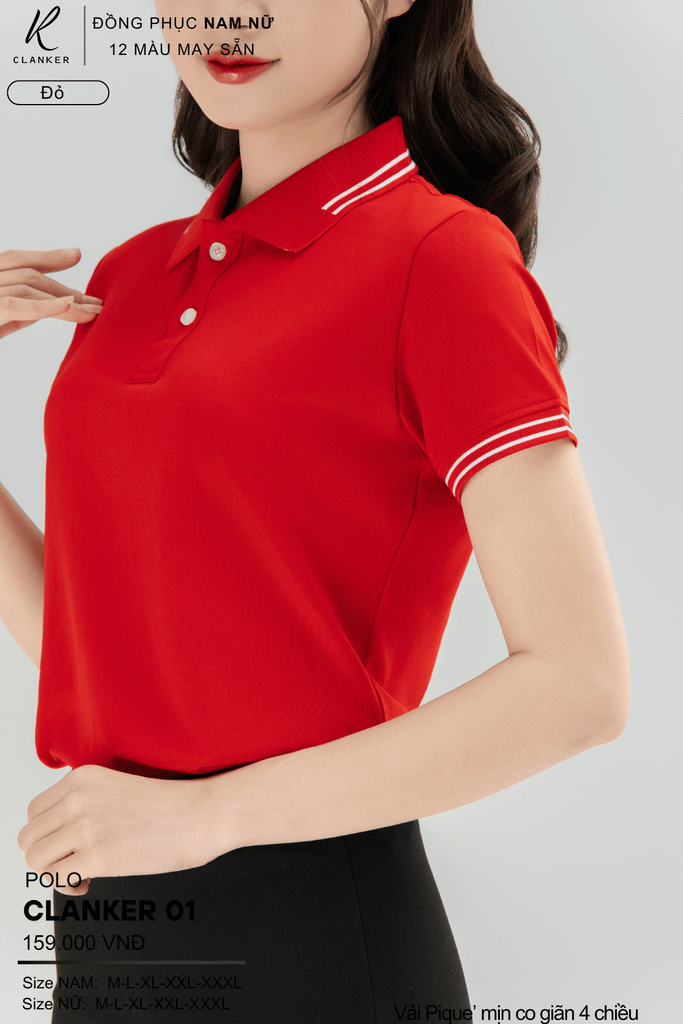 Áo Polo Thể Thao CLANKER 01 Nam , Nữ Màu Đỏ Vải Cá Sấu Thể Thao Mịn Co Dãn 4 Chiều Phủ Nano Kháng Khuẩn