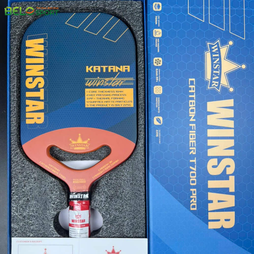 Vợt Pickleball Winstar Katana Carbon Fiber Grain - Màu Đỏ