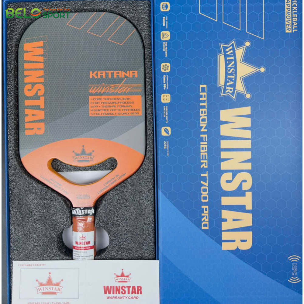 Vợt Pickleball Winstar Katana Carbon Fiber Grain - Màu Cam