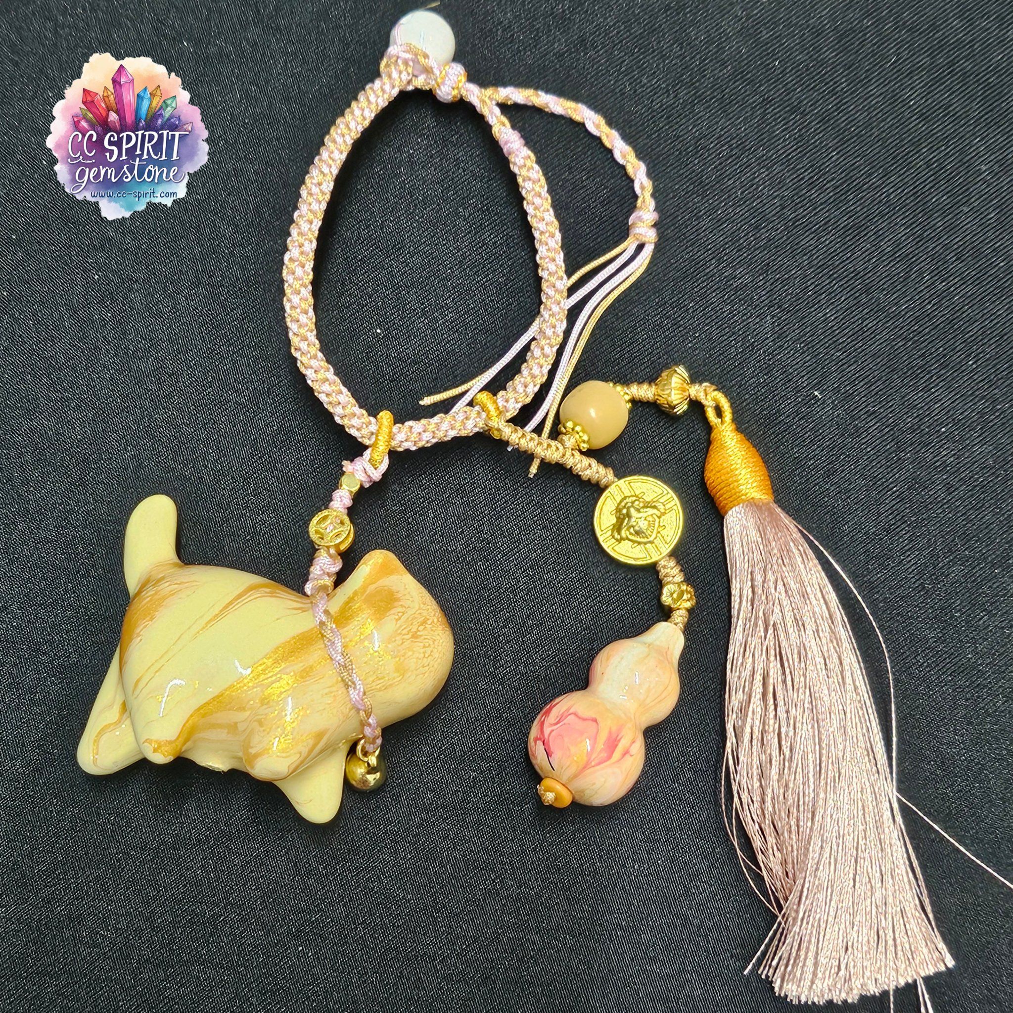  Charm gỗ - Dây treo mèo gỗ hồ lô 