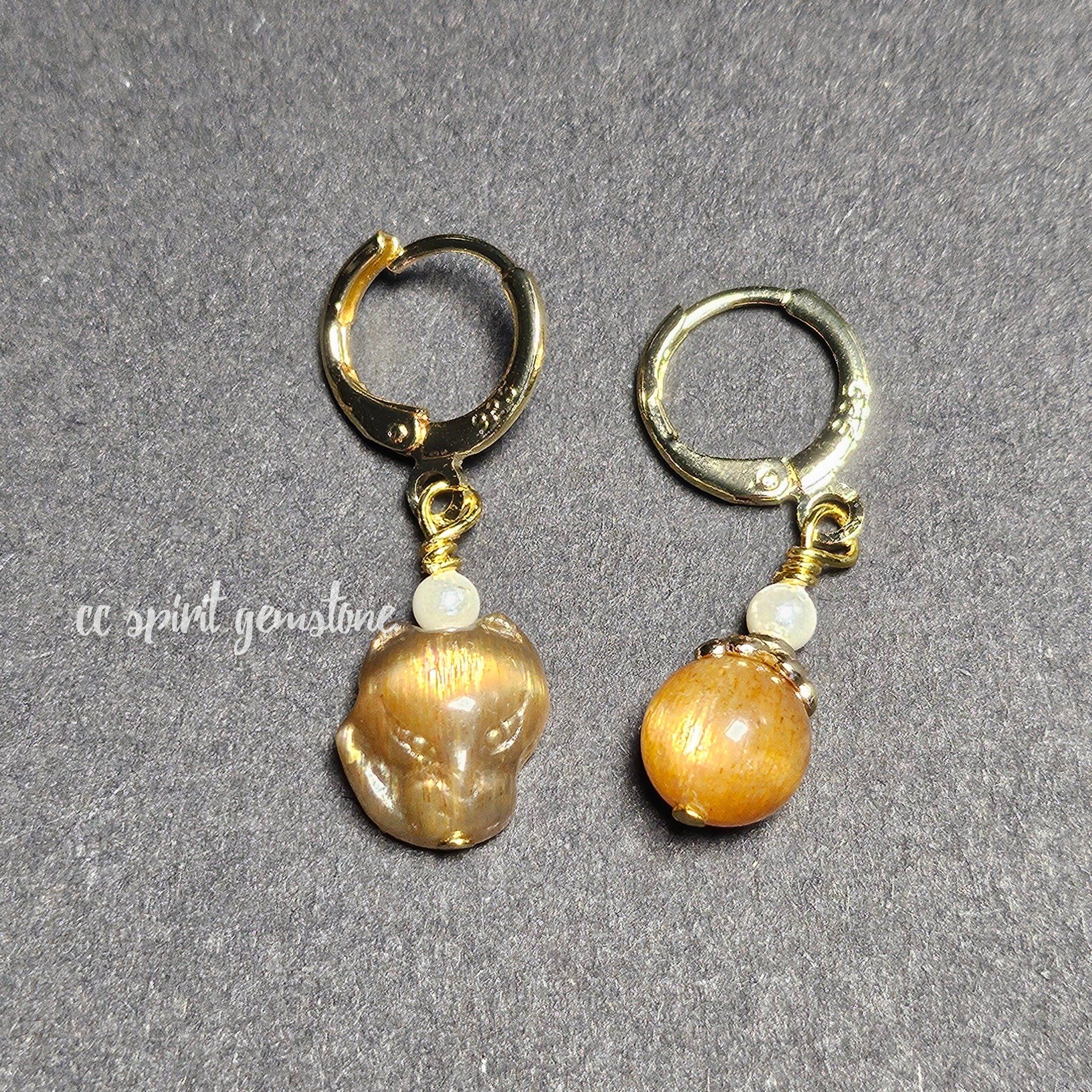  Bông tai Black Golden Sunstone - Hồ ly Ngọc châu 