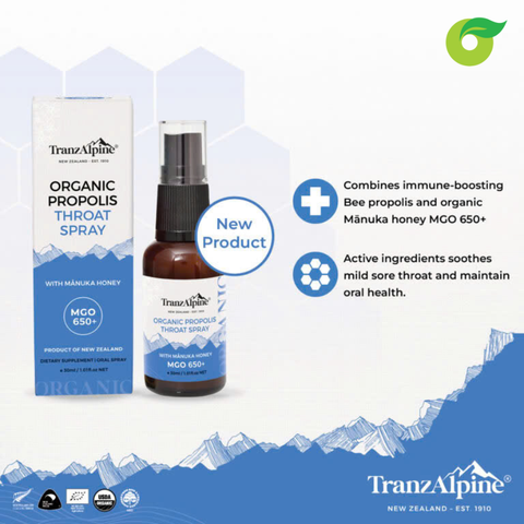  Xịt họng keo ong Manuka hữu cơ TranzAlpine MGO 650+ (30ml) 