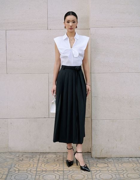  CHÂN VÁY DẬP LY BỔ TÚI SAU, ĐAI EO HOA 