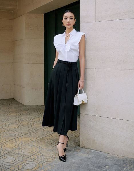  CHÂN VÁY DẬP LY BỔ TÚI SAU, ĐAI EO HOA 