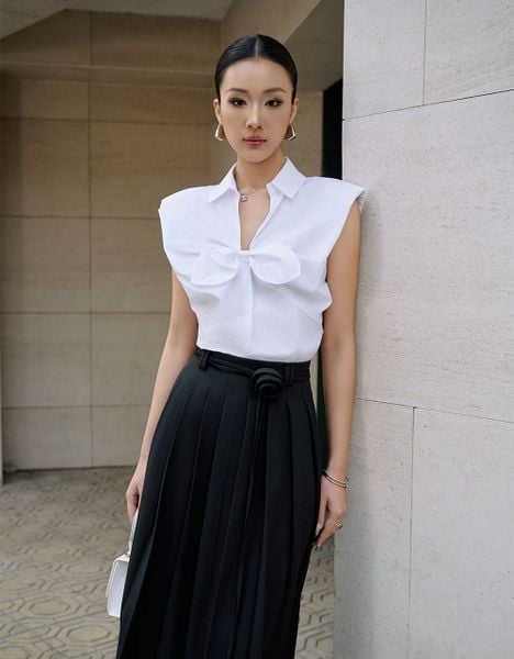  CHÂN VÁY DẬP LY BỔ TÚI SAU, ĐAI EO HOA 