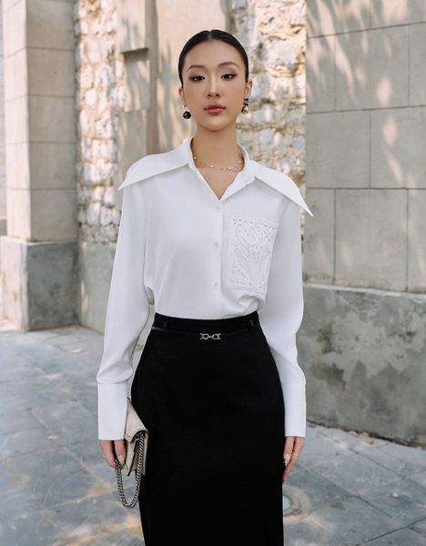  ÁO SƠ MI TÚI ĐÍNH REN 