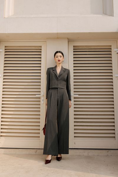  QUẦN XUÔNG ỐNG RỘNG VẢI KẺ 