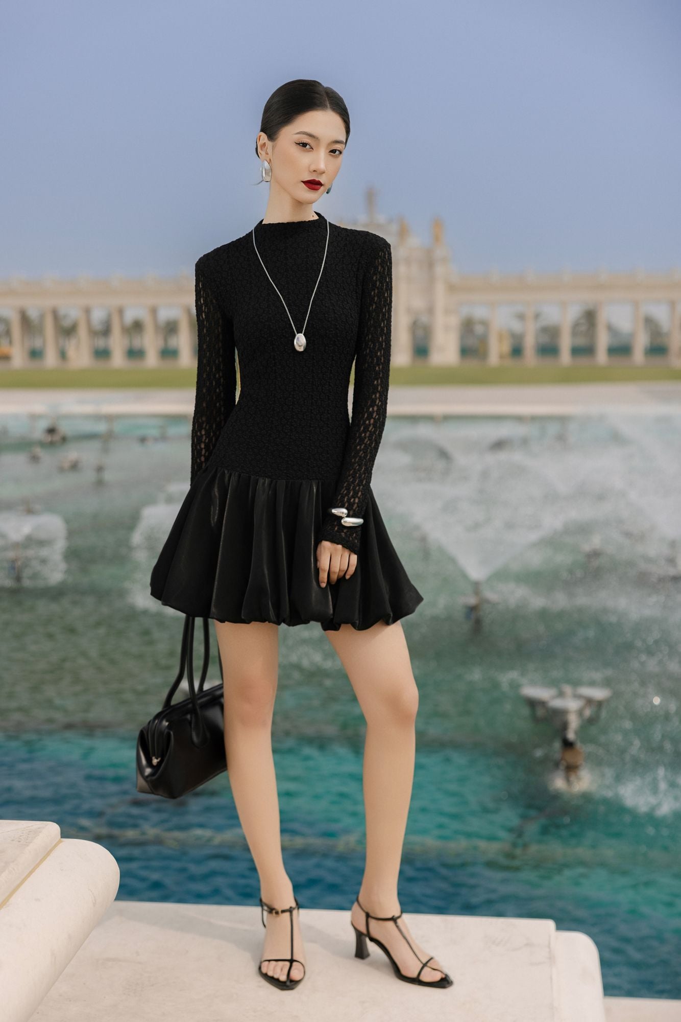  ĐẦM DÀI TAY REN PHỐI CHÂN BOOM 