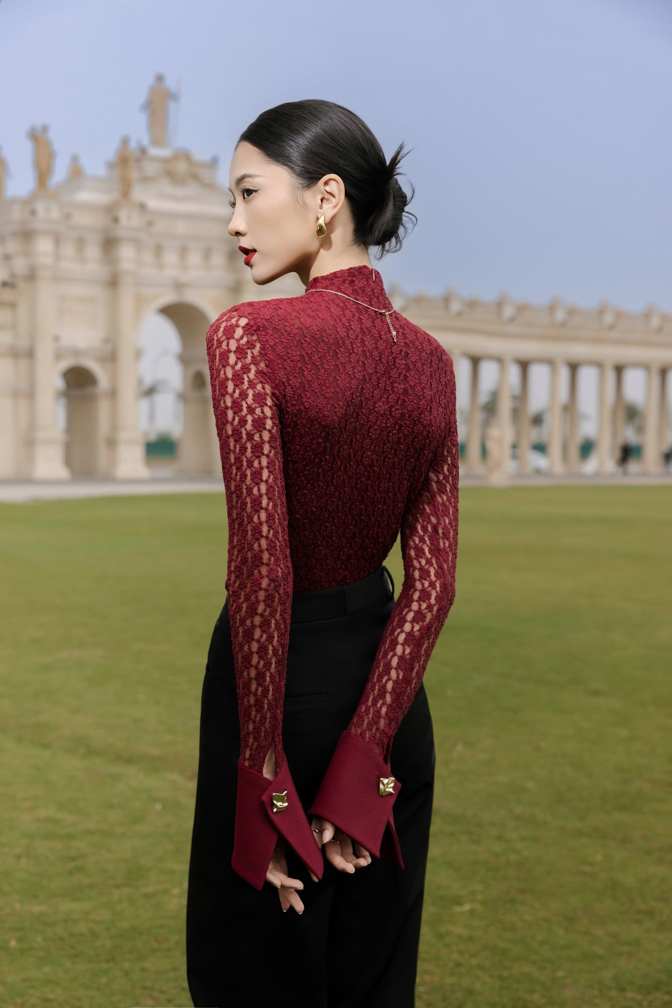  ÁO REN PHỐI MĂNG SÉC TAY 