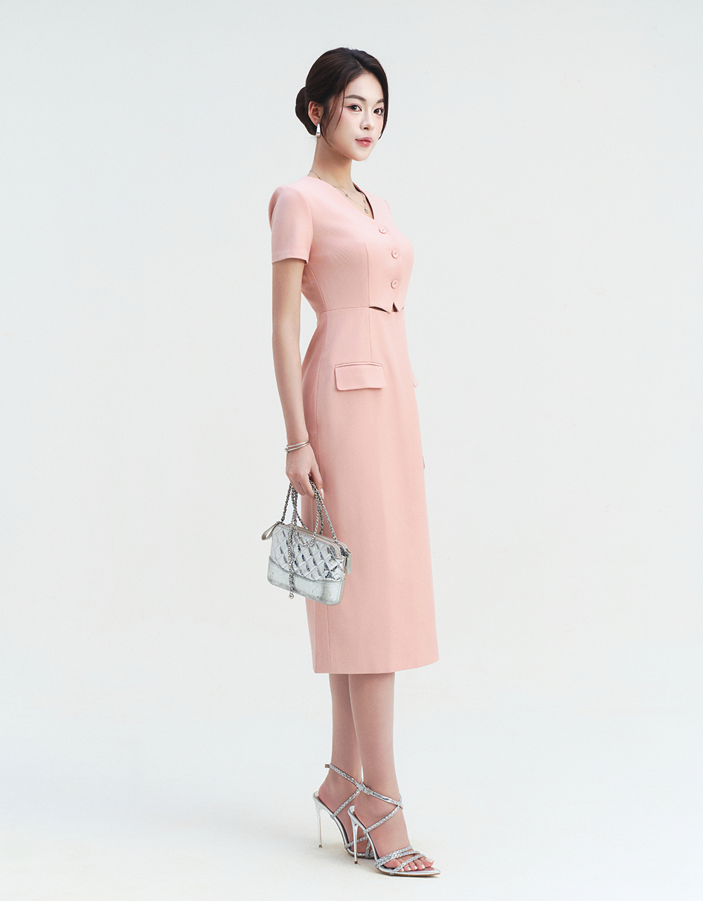  ĐẦM BÚT CHÌ HỒNG CẮT EO 