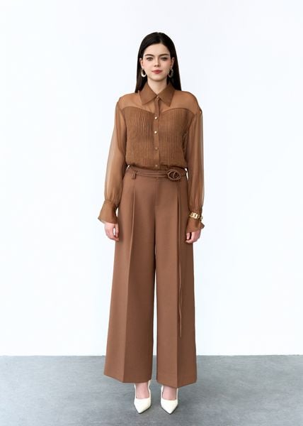  QUẦN DÀI ỐNG RỘNG LY SÚP BUỘC HOA NÂU 