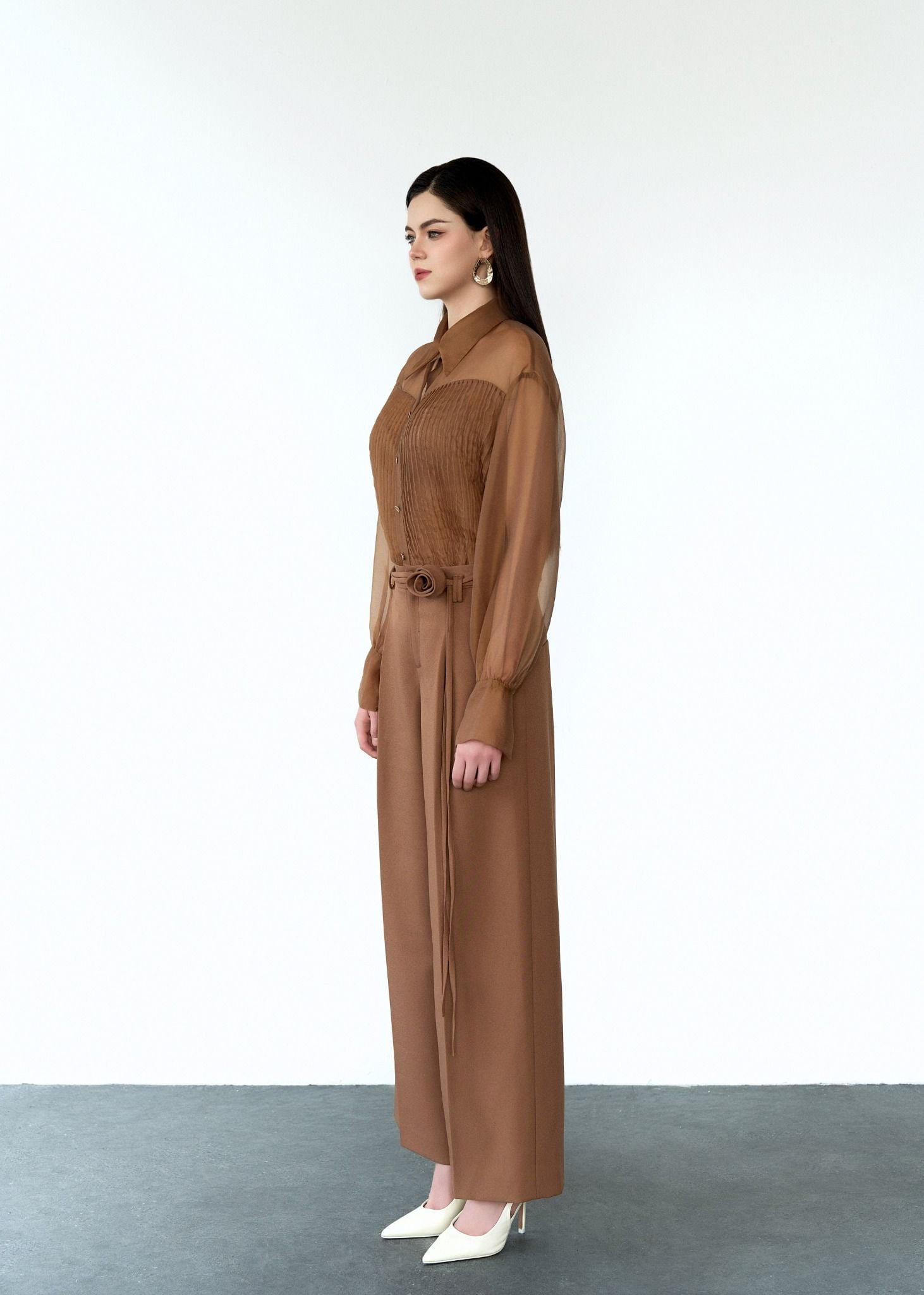  QUẦN DÀI ỐNG RỘNG LY SÚP BUỘC HOA NÂU 