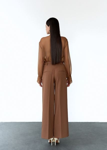  QUẦN DÀI ỐNG RỘNG LY SÚP BUỘC HOA NÂU 