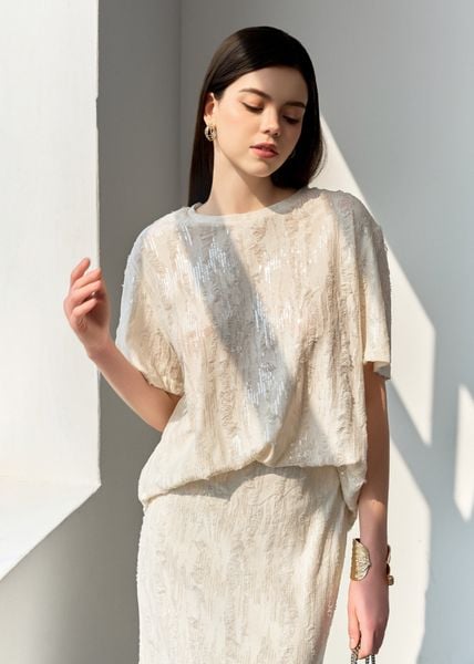  ÁO REN ĐÍNH SA QUIN TAY NGẮN 