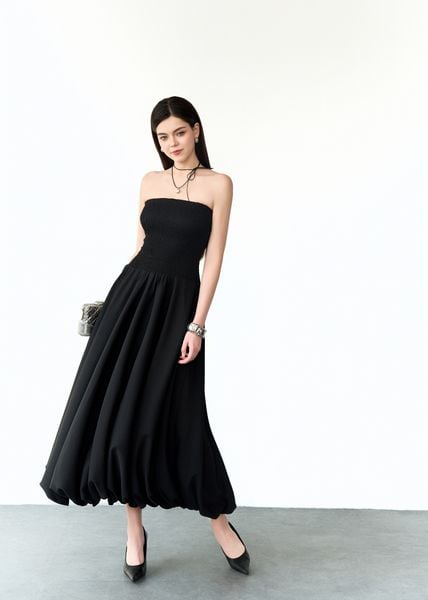  ĐẦM QUÂY SMOCKING CHÂN BOM ĐEN 