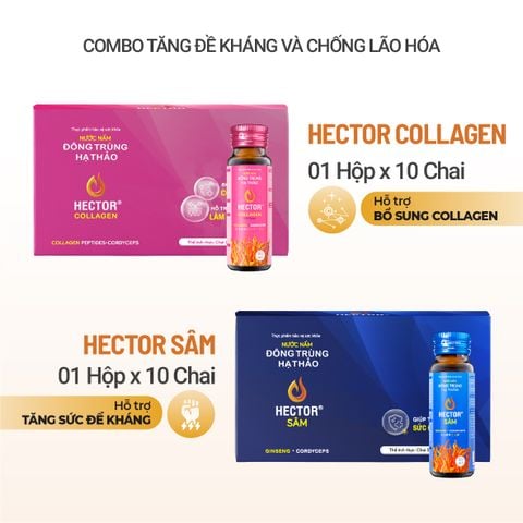 Bộ 2 Hộp Nước Nấm Đông Trùng Hạ Thảo HECTOR Sâm và HECTOR Collagen tăng đề kháng chống lão hóa