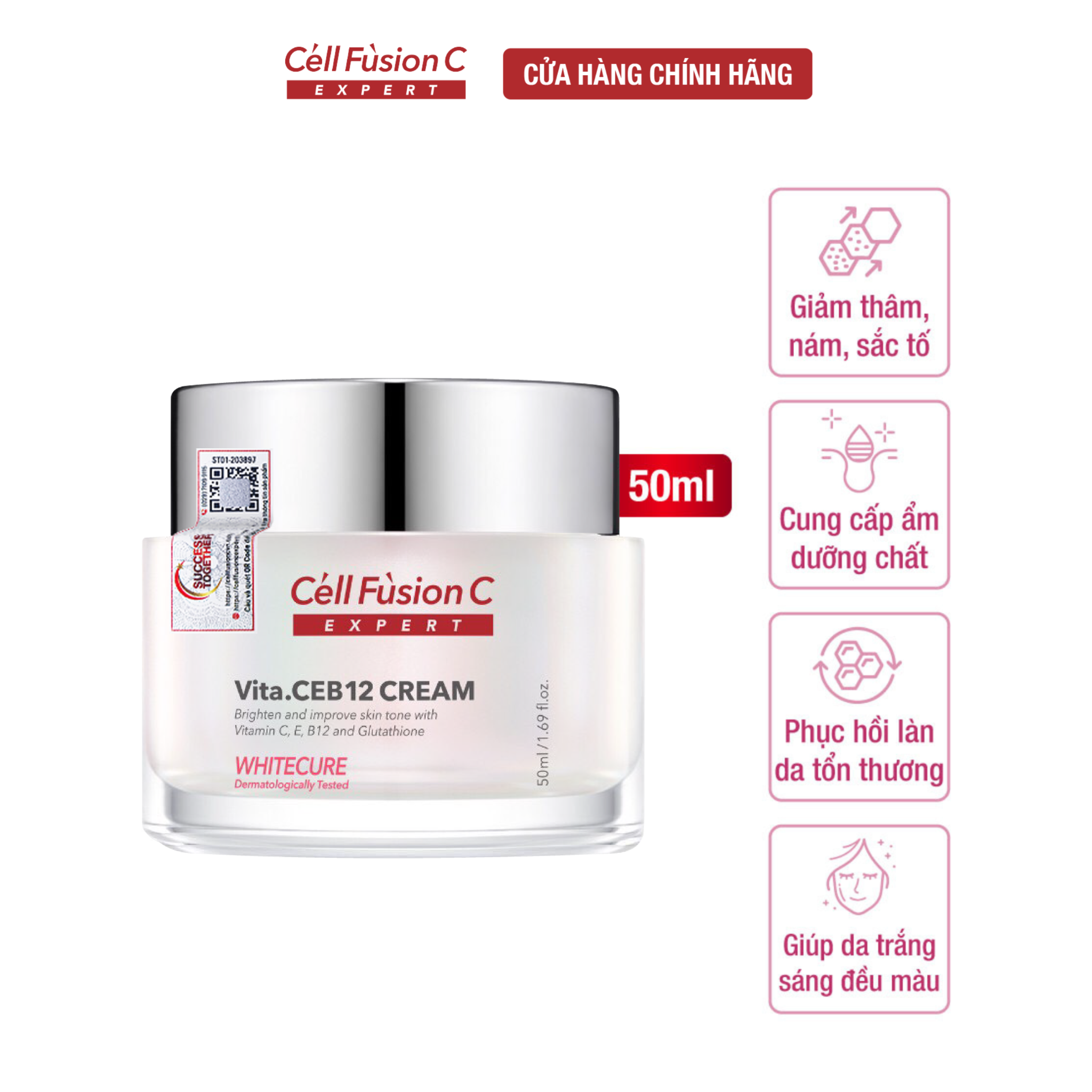  Kem Dưỡng Trắng Mờ Thâm & Sáng Da Đều Màu Cell Fusion C Expert Whitecure Vita.CEB12 Cream 