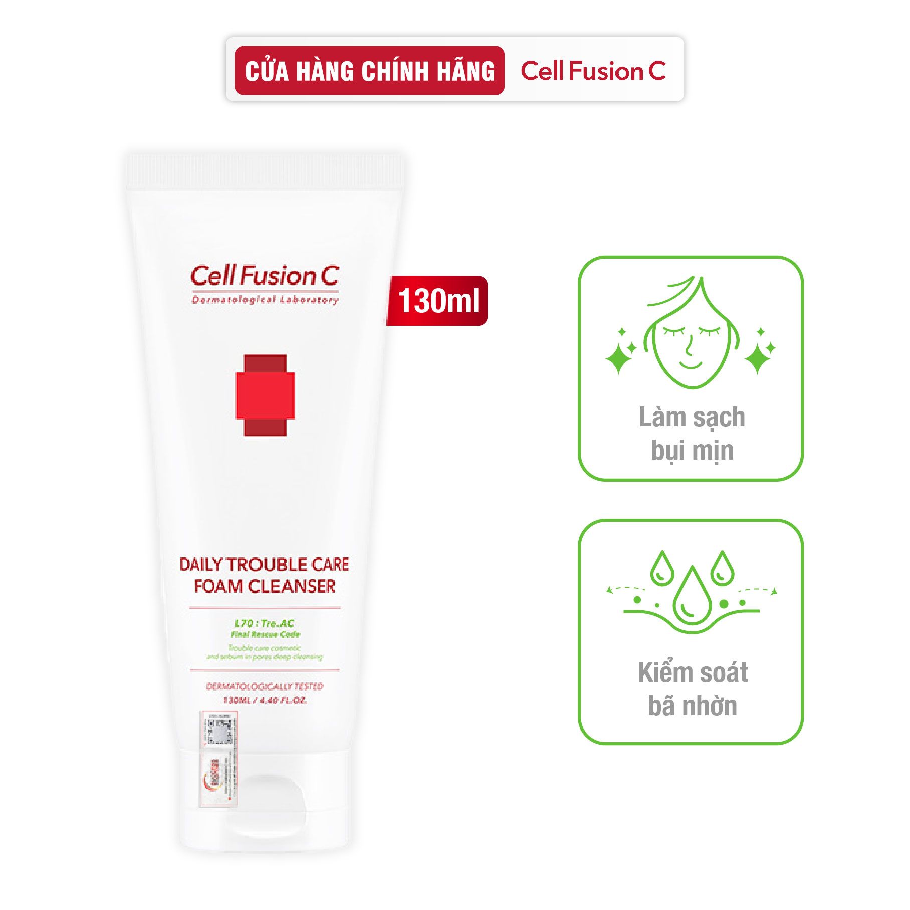  Sữa Rửa Mặt Làm Sạch Bụi Mịn Kiềm Dầu Giảm Mụn Cell Fusion C Daily Trouble Care Foam Cleanser 