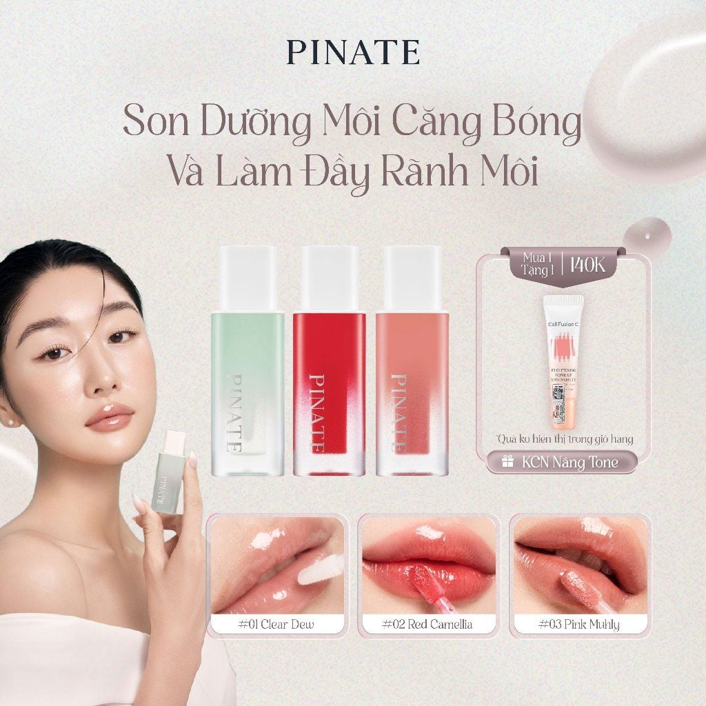  Set 3 Cây Son Dưỡng Bóng Làm Hồng Môi Bắt Sáng & Làm Đầy Môi Thuần Chay Pinate Bare Glow Peptide Melting Balm 1.8G*3 