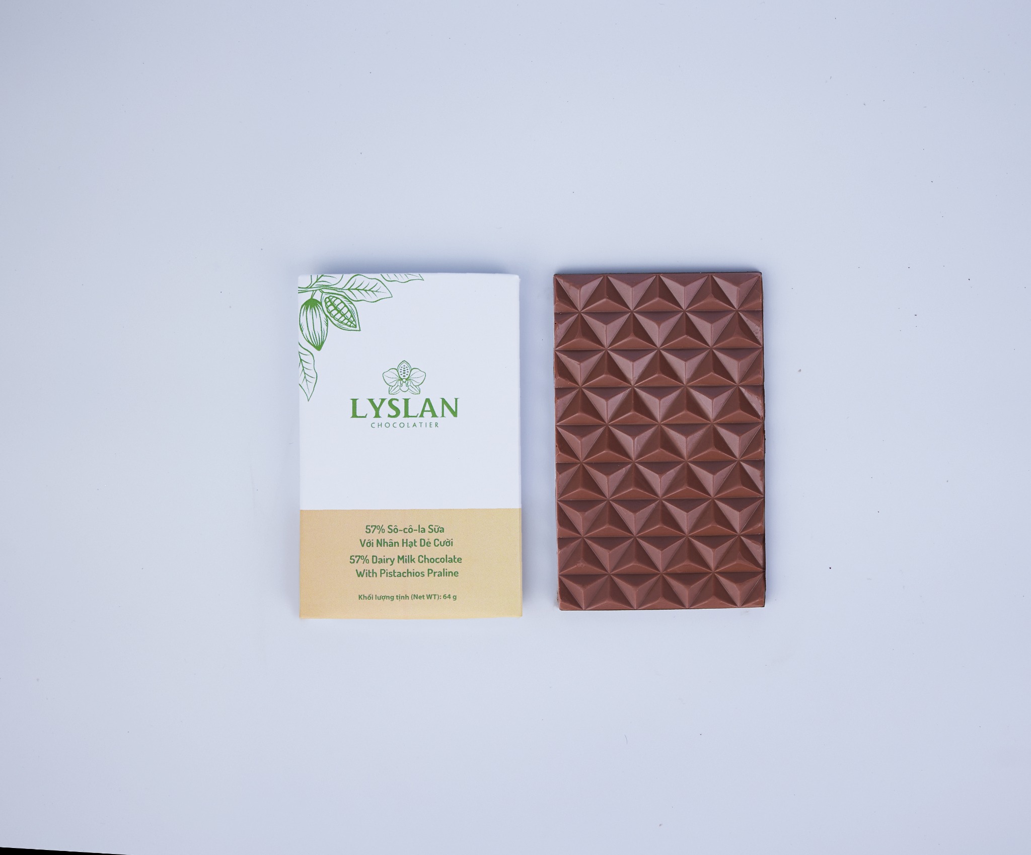 57% Dairy Milk Chocolate with Pistachios Praline 64g