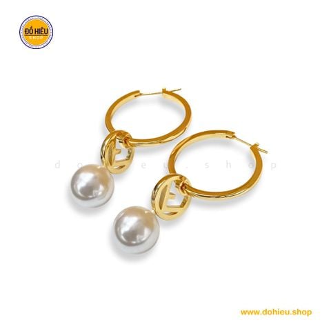 Bông tai Fendi Hoop Pearl Drop Earrings - Trang sức nữ tiệc tùng