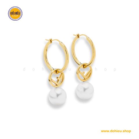 Bông tai Fendi Hoop Pearl Drop Earrings - Trang sức nữ tiệc tùng