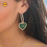 Bông tai khoen APM Monaco Malachite Heart Pave - Trang sức nữ công sở