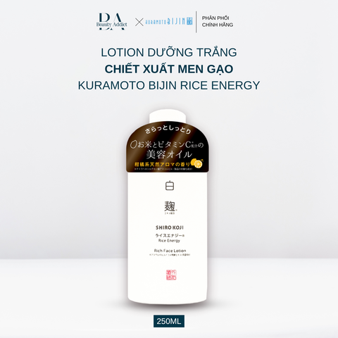 Lotion chiết xuất men gạo dưỡng trắng Kuramoto Bijin Rice Energy Shirokoji Rich Face Lotion
