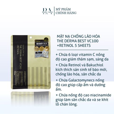 Mặt nạ chống lão hóa The Derma Best VC100 + Retinol 5 Sheets