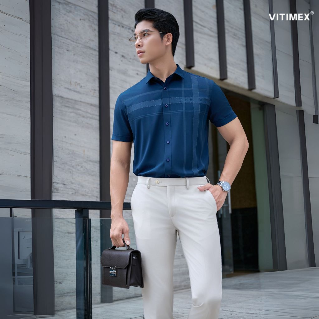 BST PTLL ÁO SƠ MI NGẮN TAY VITIMEX DÁNG ÔM VỪA SLIMFIT VẠT BẰNG ASB 7712