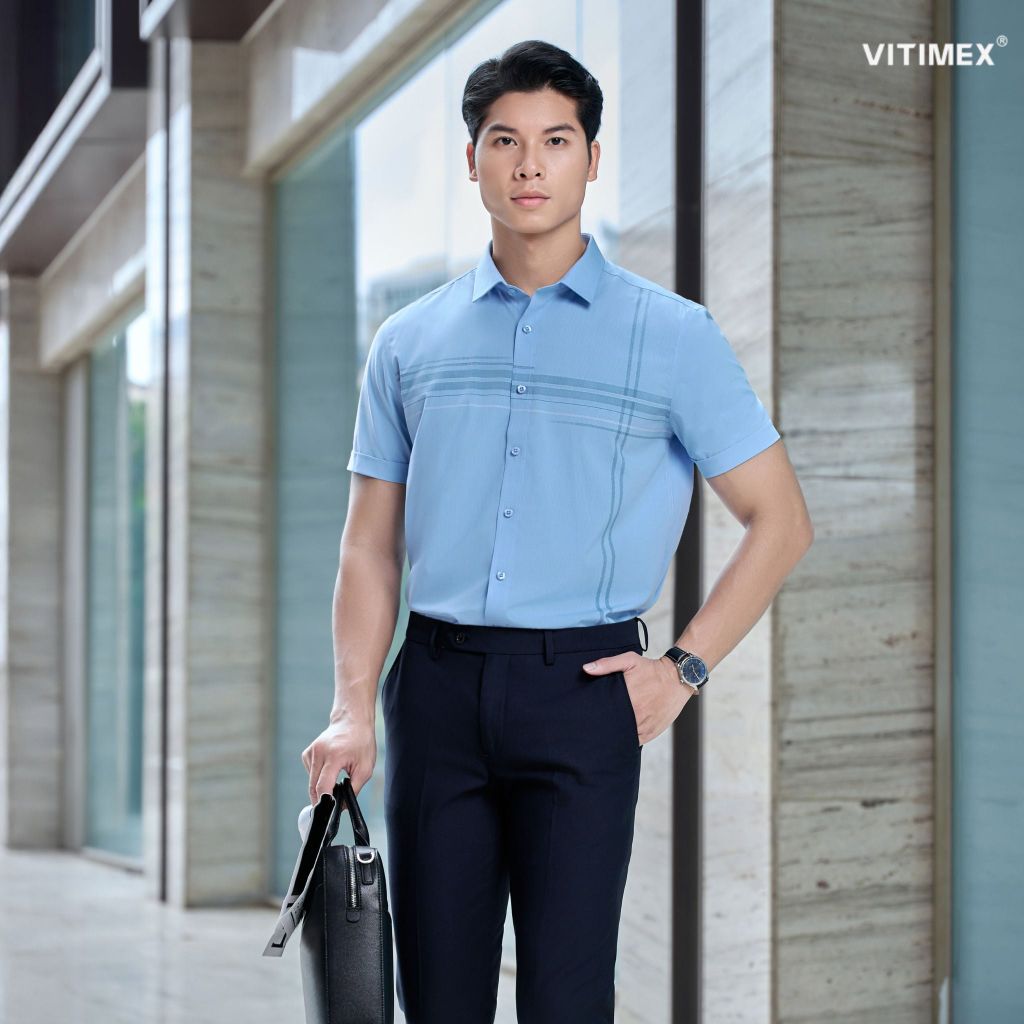 BST PTLL ÁO SƠ MI NGẮN TAY VITIMEX DÁNG ÔM VỪA SLIMFIT VẠT BẰNG ASB 7817