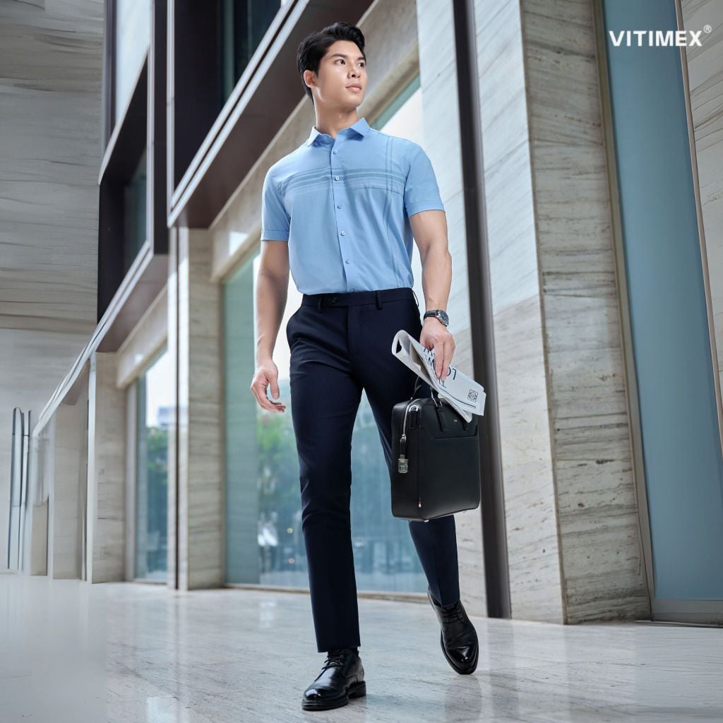 BST PTLL ÁO SƠ MI NGẮN TAY VITIMEX DÁNG ÔM VỪA SLIMFIT VẠT BẰNG ASB 7817