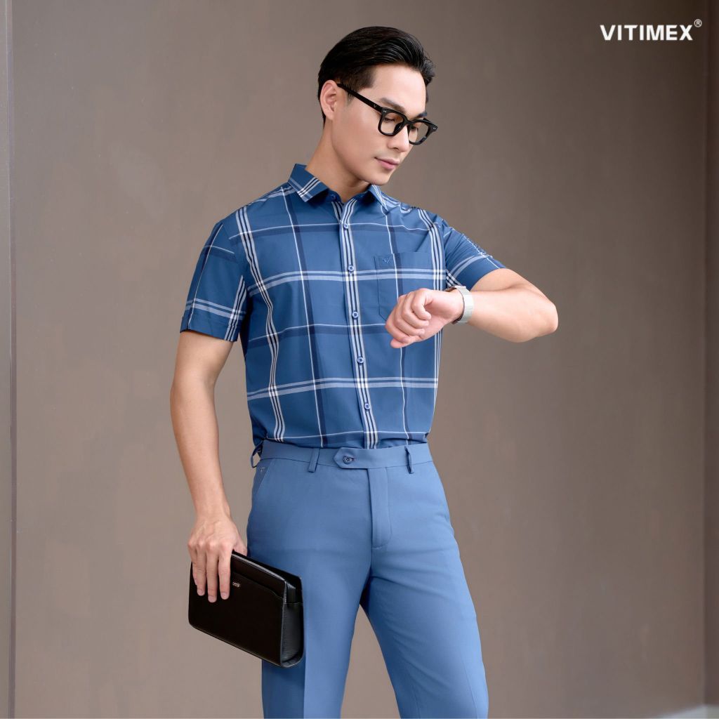 BST PTLL ÁO SƠ MI NGẮN TAY VITIMEX DÁNG ÔM VỪA SLIMFIT VẠT BẰNG ASB 7832