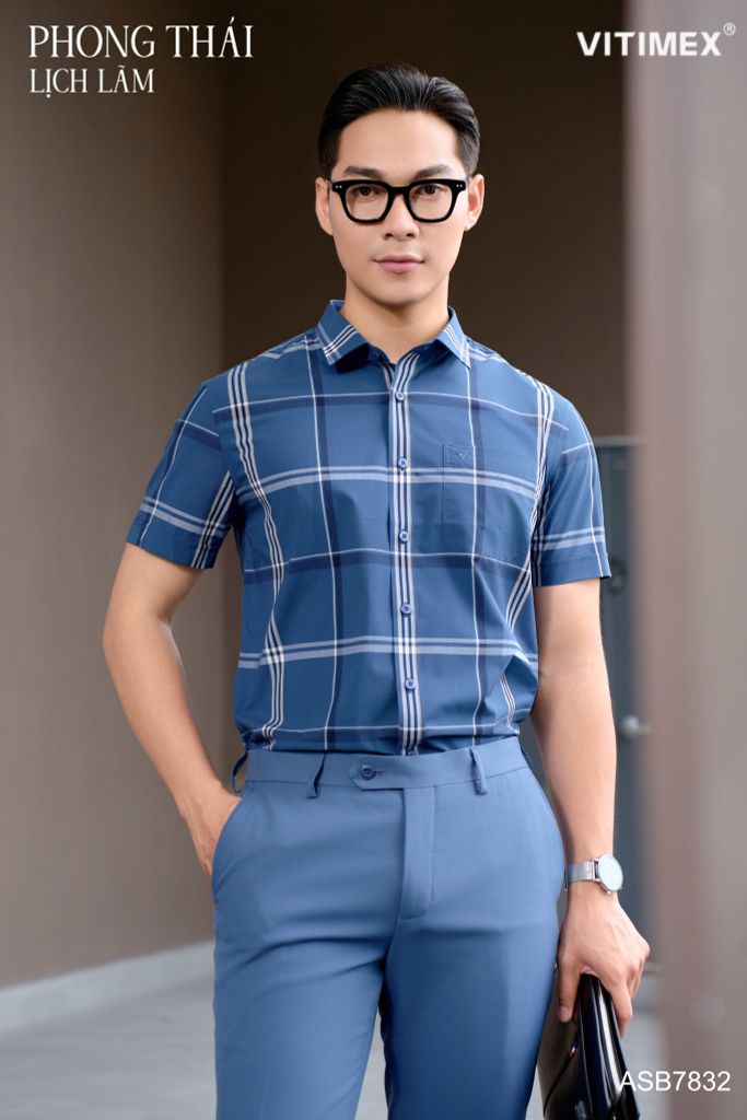 BST PTLL ÁO SƠ MI NGẮN TAY VITIMEX DÁNG ÔM VỪA SLIMFIT VẠT BẰNG ASB 7832