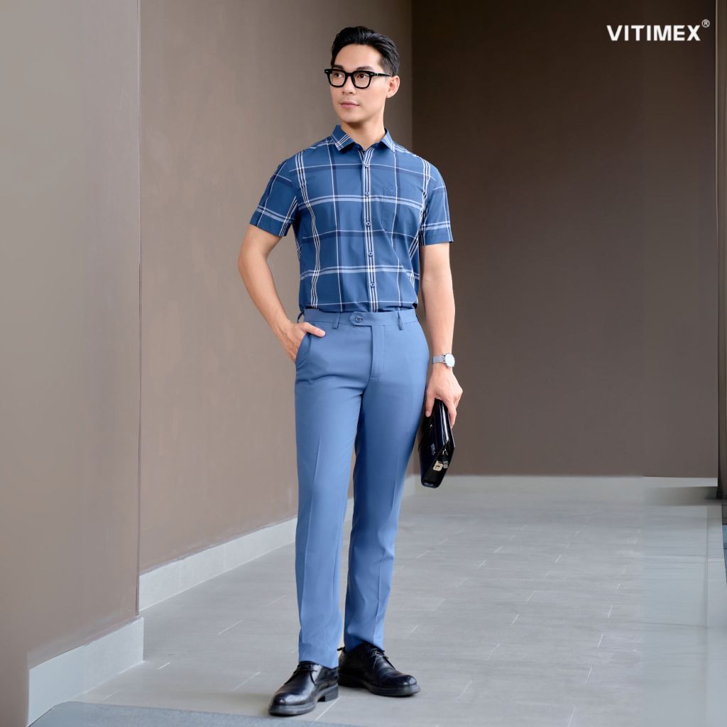 BST PTLL ÁO SƠ MI NGẮN TAY VITIMEX DÁNG ÔM VỪA SLIMFIT VẠT BẰNG ASB 7832