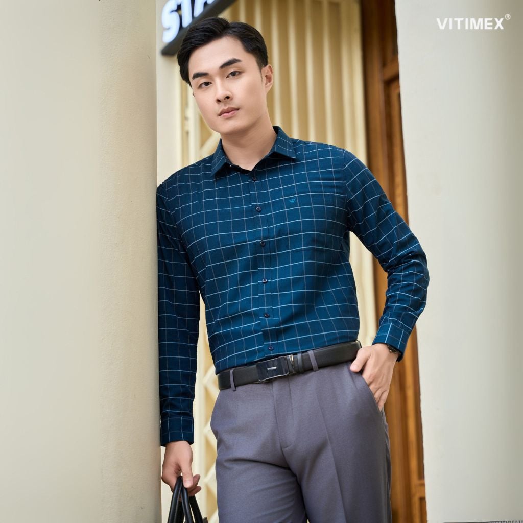BST PTLL ÁO SƠ MI DÀI TAY VITIMEX DÁNG ÔM VỪA SLIMFIT ASD 7760