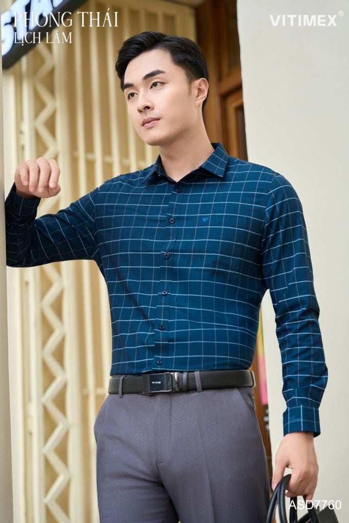 BST PTLL ÁO SƠ MI DÀI TAY VITIMEX DÁNG ÔM VỪA SLIMFIT ASD 7760