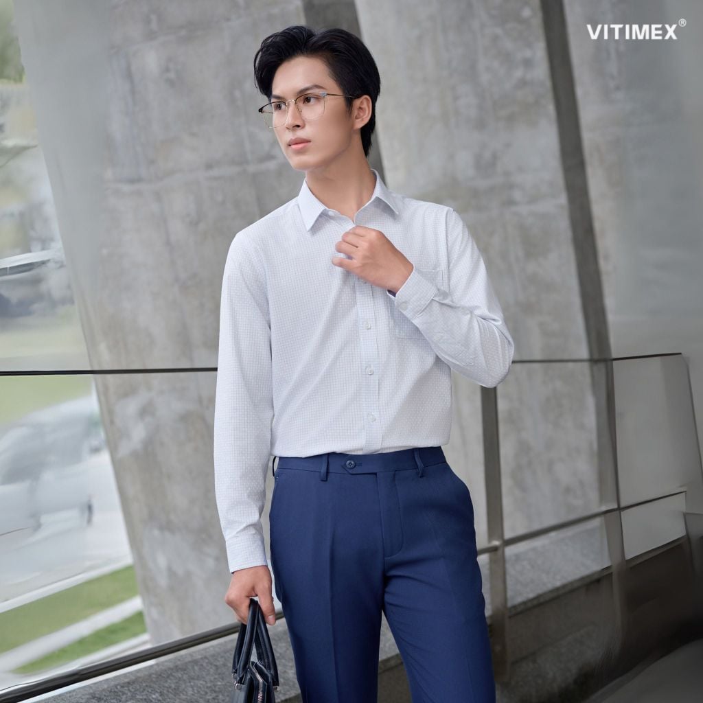 BST PTLL ÁO SƠ MI DÀI TAY VITIMEX DÁNG ÔM VỪA SLIMFIT ASD 7765