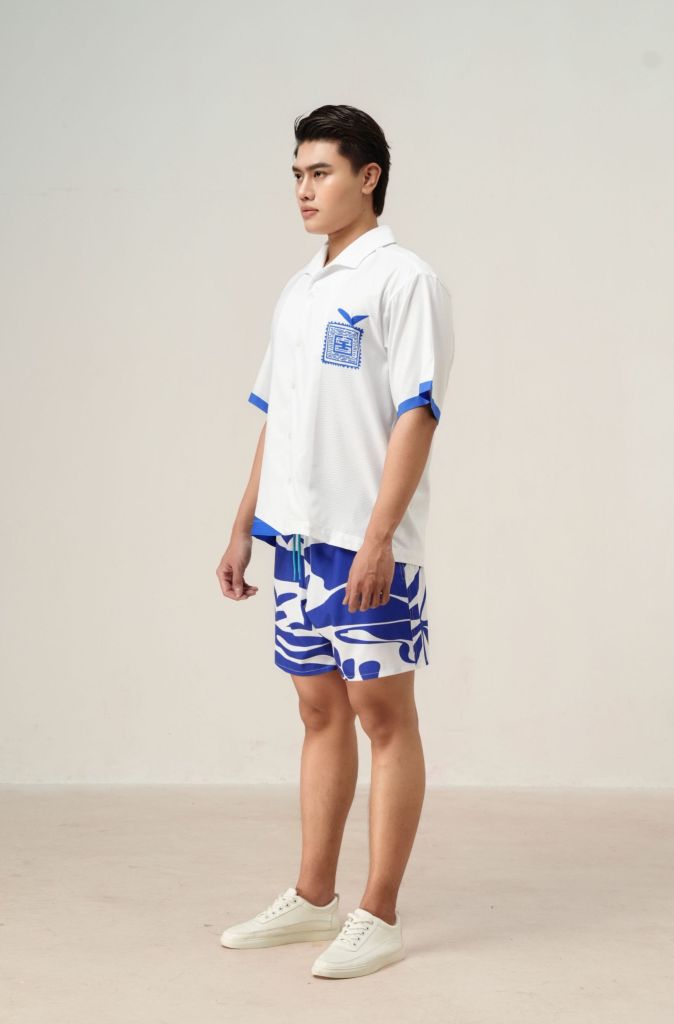 Quần short đi biển nam Blue Stamp màu trắng
