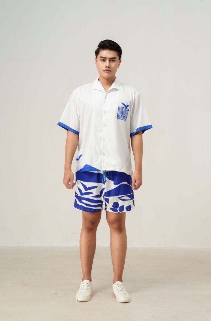 Quần short đi biển nam Blue Stamp màu trắng