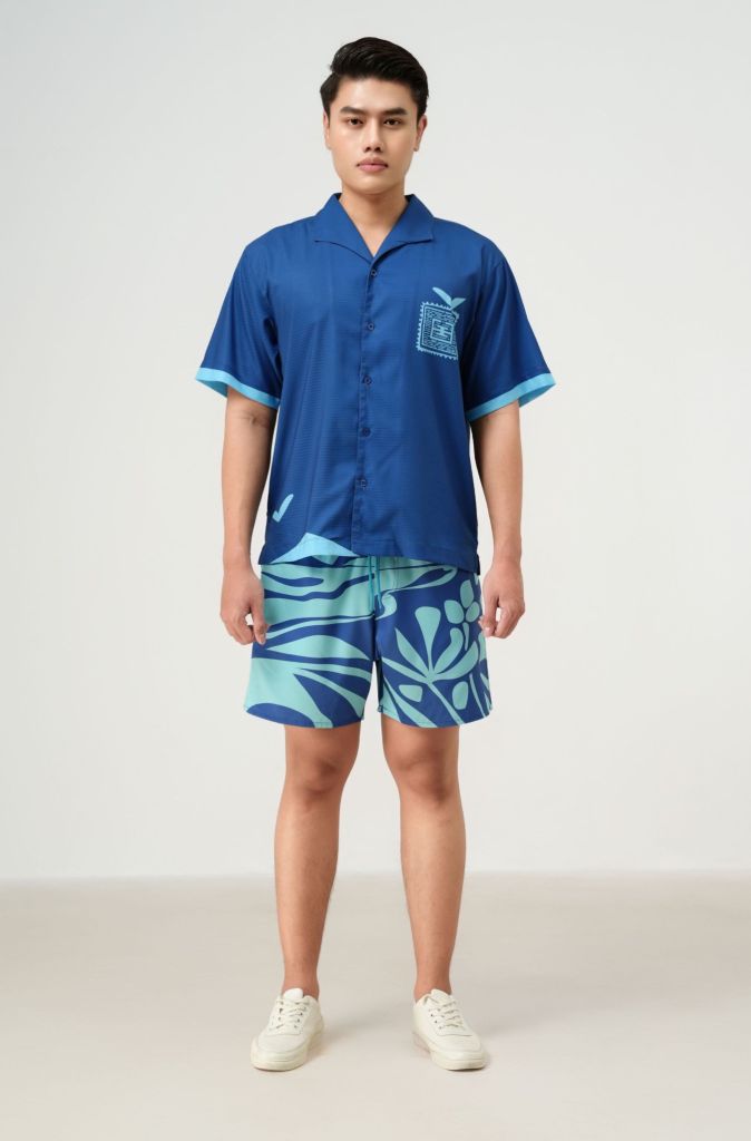 Áo sơ mi nam đi biển Blue Stamp màu xanh navy