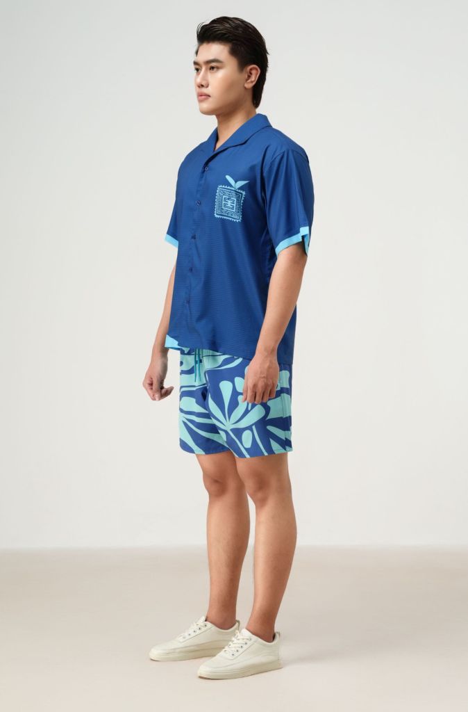 Áo sơ mi nam đi biển Blue Stamp màu xanh navy